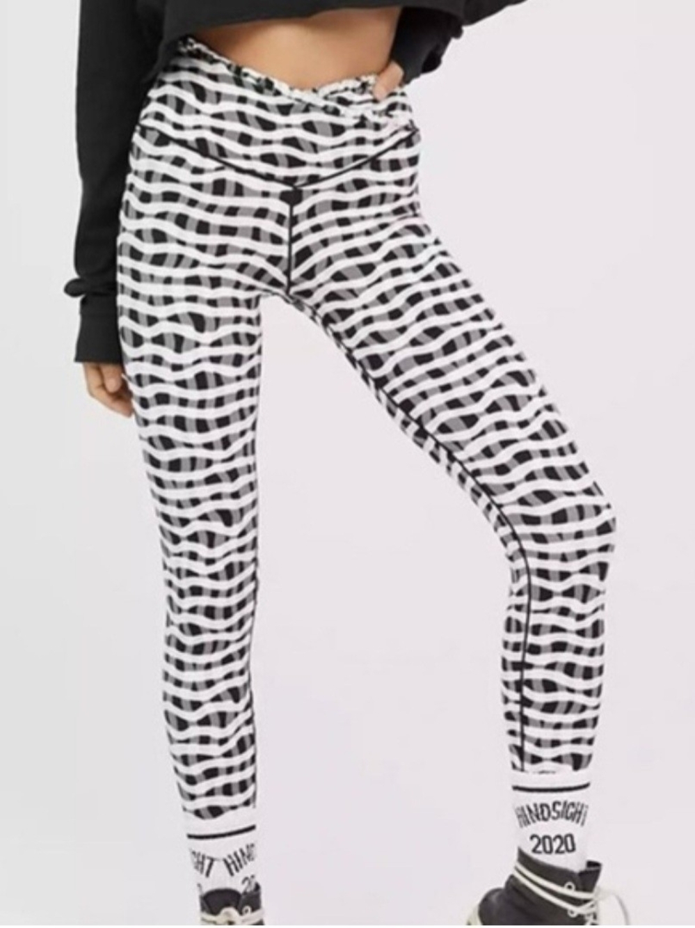 aerie Offline Black & White Wavy Checkered High-Rise Leggings, Size Large Long
